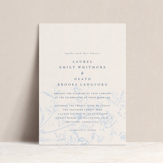Convites Casamento Floral de Elegante Dusty Chinoiserie Blu (Criador carregado)