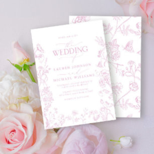 Convites Casamento Floral de Elegante Dusty Rosa Chinoiseri