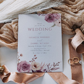 Convites Casamento Floral de Elegante Dusty Rosa Mauve