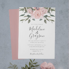 Convites Casamento Floral de Elegante Modern Dusty Rosa