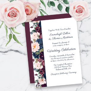 Convites Casamento Floral de Embriões  Azul Marinho Borgon