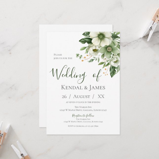 Convites Casamento Floral de Emerald Green (Frente/Verso In Situ)