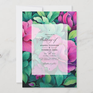 Convites Casamento Floral de Emerald Green e Fuschia