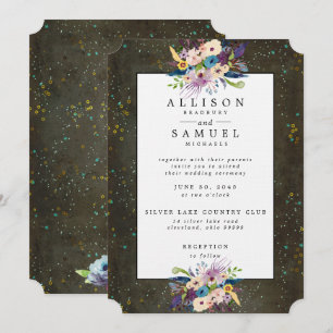 Convites Casamento Floral de Estrelas de Prata Douradas de