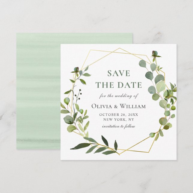 Convites Casamento Floral de Eucalipto Moderno SALVE A DATA (Frente/Verso)