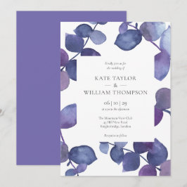 Convites Casamento Floral de Eucalipto Roxo Moderno Elegant