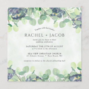 Convites Casamento Floral de Eucalipto Verde Dusty