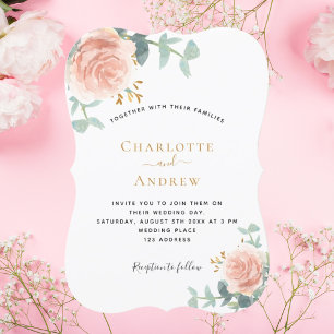 Convites casamento floral de eucalipto verde rosa