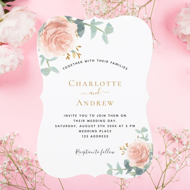 Convites casamento floral de eucalipto verde rosa (Criador carregado)