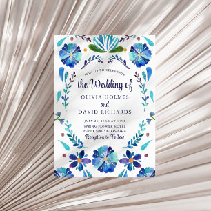 Convites Casamento Floral de Fiesta Mexicano Azul e Branco