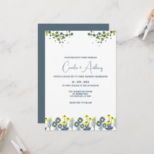 Convites Casamento Floral de Flor Amarelo Azul