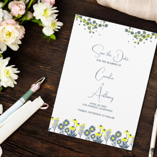 Convites Casamento Floral de Flor Amarelo Azul