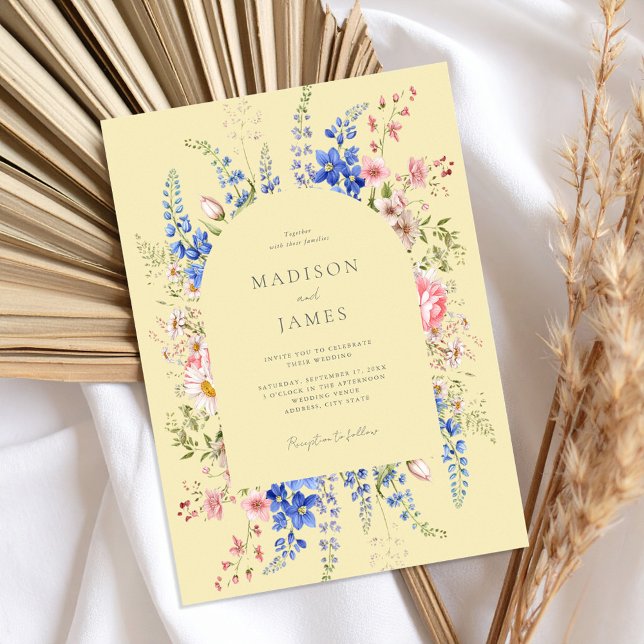 Convites Casamento Floral de Flor de Boho Amarelo Minimalis (Criador carregado)