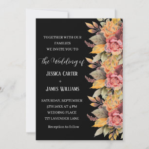 Convites Casamento Floral de Flor de Cor Negra Rústica de o
