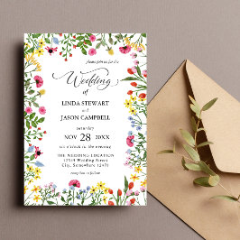 Convites Casamento Floral de Flor de Flor Selvagem e Brilha