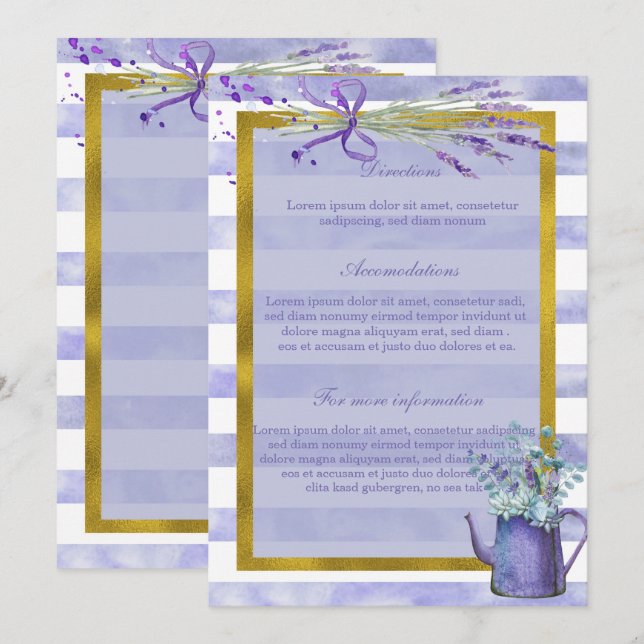 Convites Casamento Floral de Flor Roxo-Lavanda (Frente/Verso)