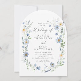 Convites Casamento Floral de Flor Silvestre Azul Empoeirado