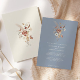 Convites Casamento Floral de Flor Silvestre de Azul Empoeir