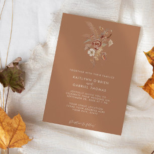Convites Casamento Floral de Flor Silvestre Terracota em Aq