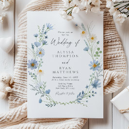 Convites Casamento Floral de Flor Silvestre Verde Sálvia Az