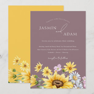 Convites Casamento Floral de Flores Amarelas Roxas de Verão