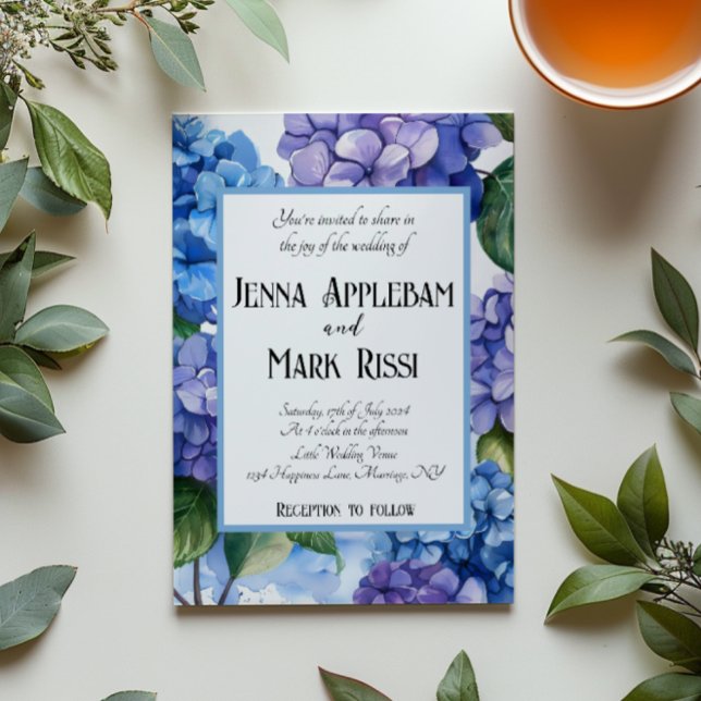 Convites Casamento Floral de Flores Azuis (Criador carregado)
