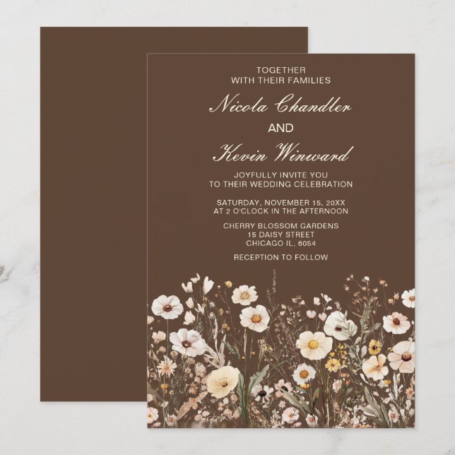 Convites Casamento Floral de Flores de Flor de outono (Frente/Verso)