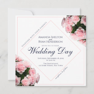 Convites Casamento Floral de Flores de Rosa Rosa Elegante