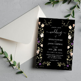 Convites Casamento Floral de Flores Negras Elegantes