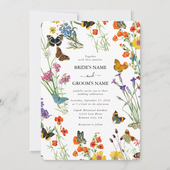 Convites Casamento Floral de Flores Selvagens de Aquarela B (Frente)