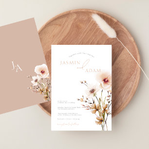 Convites Casamento Floral de Flores Silvestres Bege Rosa El