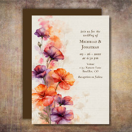 Convites Casamento Floral de Flores Silvestres com Aquarela