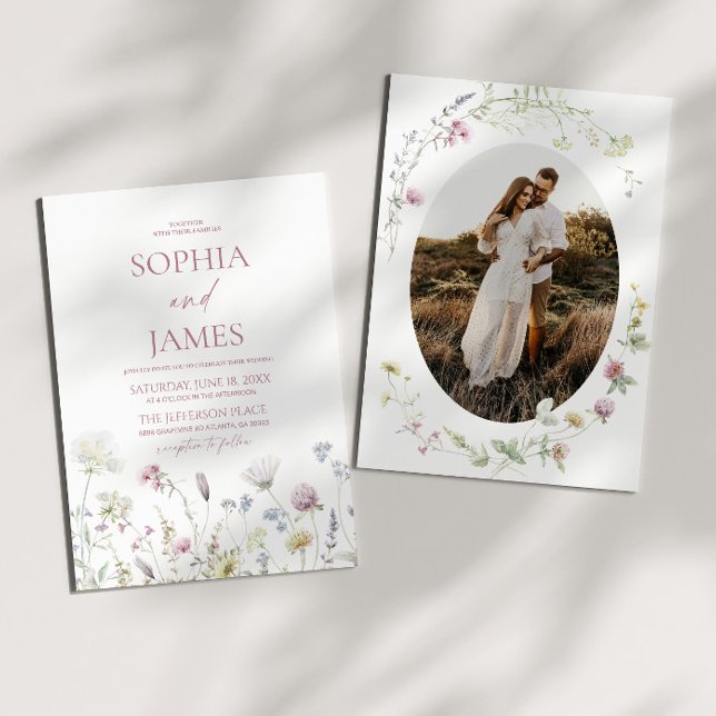 Convites Casamento Floral de Flores Silvestres Elegantes (Criador carregado)
