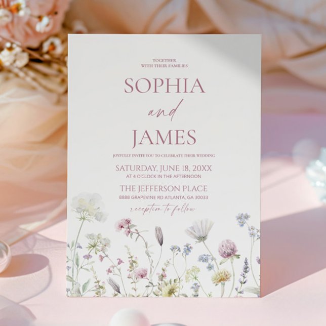 Convites Casamento Floral de Flores Silvestres Elegantes (Criador carregado)