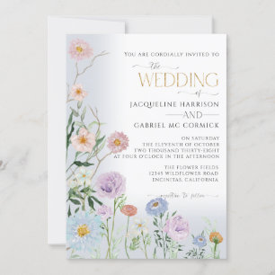 Convites Casamento Floral de Flores Silvestres Elegantes BO