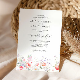 Convites Casamento floral de flores silvestres minimalista 