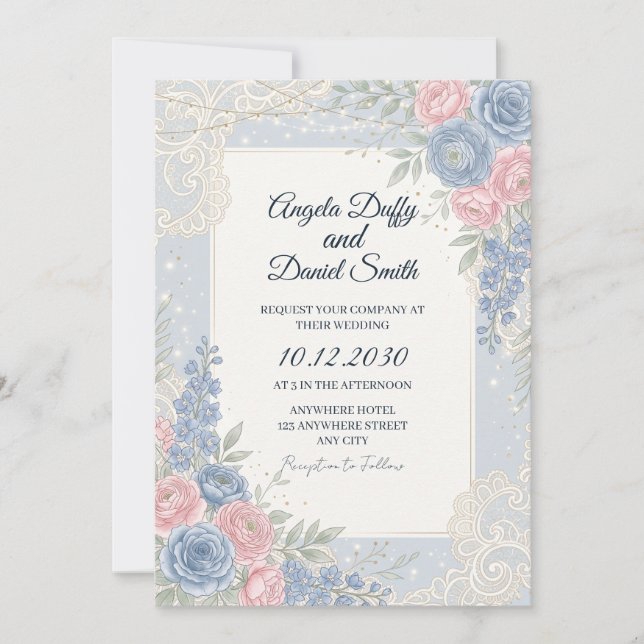 Convites Casamento Floral de Flores Silvestres Pastel (Frente)