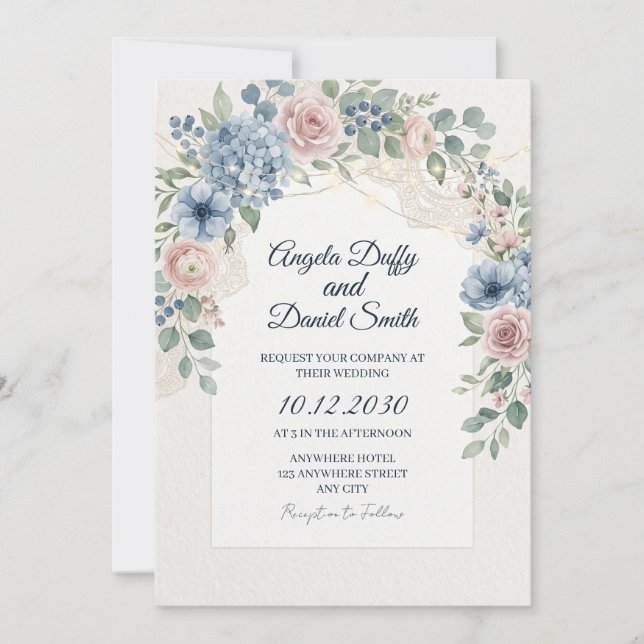 Convites Casamento Floral de Flores Silvestres Pastel (Frente)