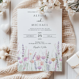 Convites Casamento Floral de Flores Silvestres Pastel Suave