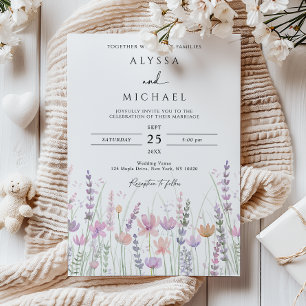Convites Casamento Floral de Flores Silvestres Pastel Suave