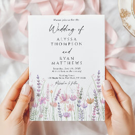 Convites Casamento Floral de Flores Silvestres Pastel Suave