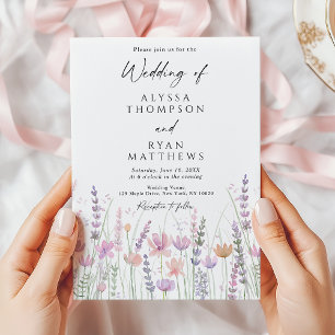 Convites Casamento Floral de Flores Silvestres Pastel Suave