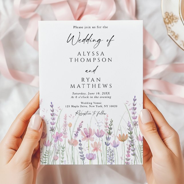 Convites Casamento Floral de Flores Silvestres Pastel Suave (Criador carregado)