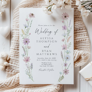 Convites Casamento Floral de Flores Silvestres Pastel Vinta