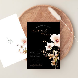 Convites Casamento Floral de Flores Silvestres Preto e Bran