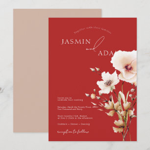 Convites Casamento Floral de Flores Silvestres Rosa Simples