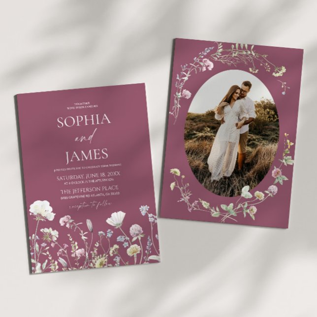 Convites Casamento Floral de Flores Silvestres Roxas Elegan (Criador carregado)