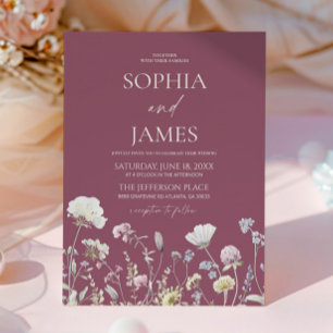 Convites Casamento Floral de Flores Silvestres Roxas Elegan