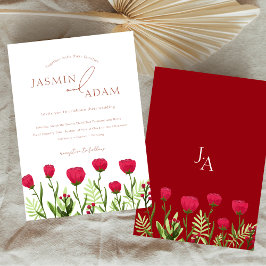 Convites Casamento Floral de Flores Silvestres Vermelho Car