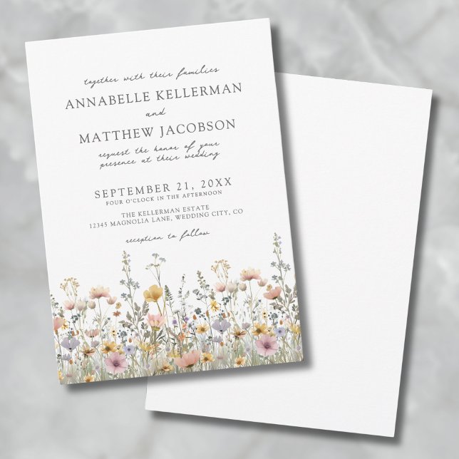 Convites Casamento Floral de Flores Vazias Botânicas (Botanical Wildflower Watercolor Floral Wedding Invitation)